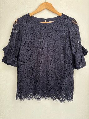 Nanette Lepore | Navy Floral Lace Short Sleeve Top